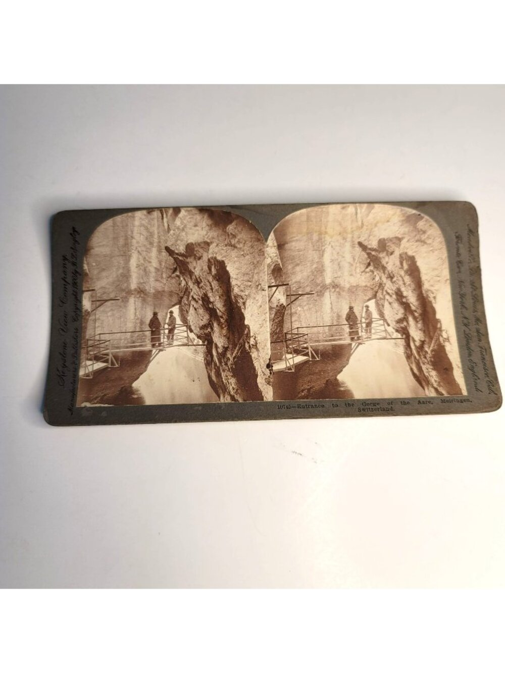Antique Stereoscope Photo Card Gorge of the Aare, Meiringen, Switzerland LI010